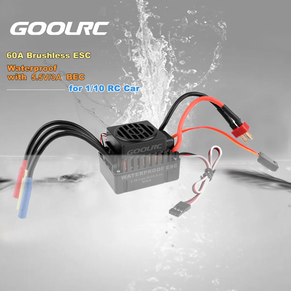 GoolRC Waterproof 60A Brushless ESC Electric Speed Controller with 5.5V/3A BEC for 1/10 RC Car Vehicle Accessories
GoolRC Waterproof 60A Brushless ESC Electric Speed Controller with 5.5V/3A BEC for 1/10 RC Car Vehicle Accessories
