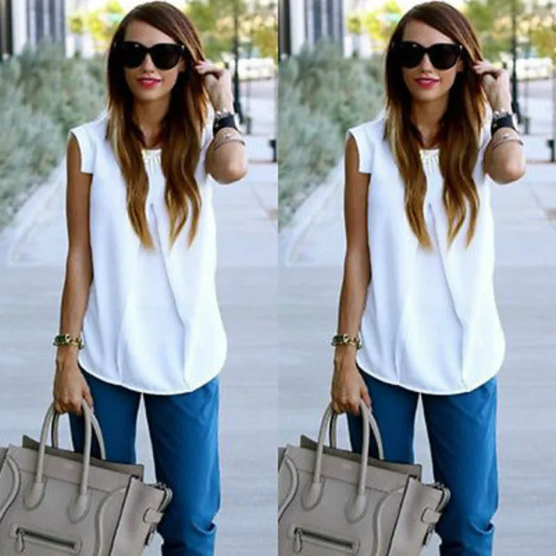 2016 Women Summer Fashion Sexy Sleeveless White Chiffon Blouse Tops Shirt Plus Size White Chiffon Women Blouses
2016 Women Summer Fashion Sexy Sleeveless White Chiffon Blouse Tops Shirt Plus Size White Chiffon Women Blouses