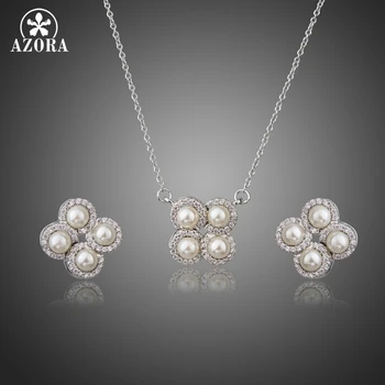 AZORA Fashion Tone White Simulated Pearls with Stellux Austrian Crystals Clover Stud Earrings and Necklace Jewelry Sets TG0226
AZORA Fashion Tone White Simulated Pearls with Stellux Austrian Crystals Clover Stud Earrings and Necklace Jewelry Sets TG0226