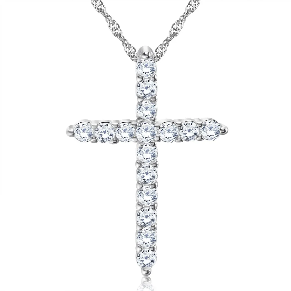 DALI 3-Layer Platinum Plated Necklace w/ Crystal Zircon & Cross Pendant for Women