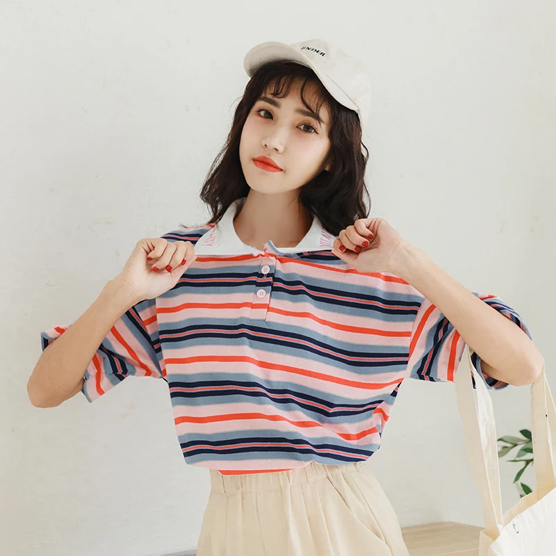 Women's T-shirts Harajuku Ulzzang Student Ulzzang Casual Loose Striped Lapel T-shirt Lady Kawaii Ins Tshirt For Women Casual
Women's T-shirts Harajuku Ulzzang Student Ulzzang Casual Loose Striped Lapel T-shirt Lady Kawaii Ins Tshirt For Women Casual