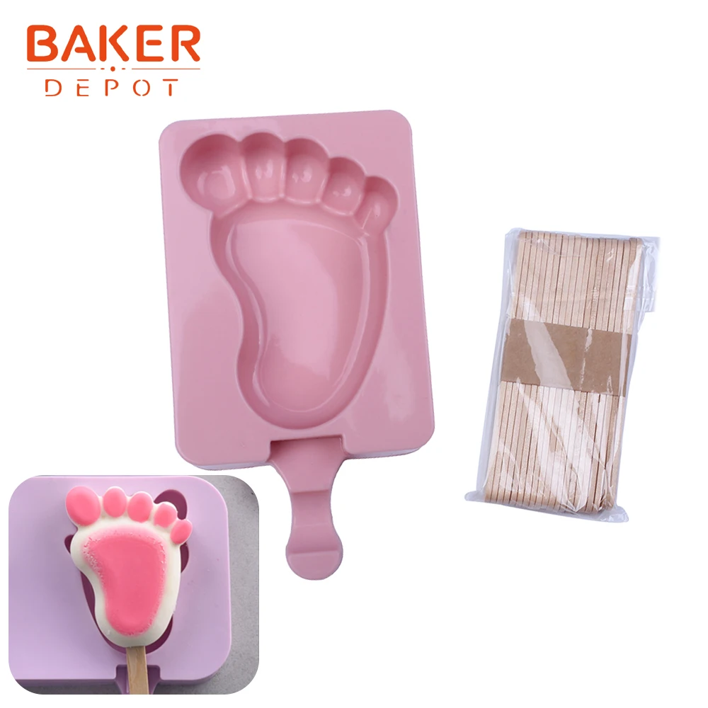 BAKER DEPOT Silicone mold for ice cream foot shape frozen ice cube tray children candy lolly bar ice cube cake Tool with stick
BAKER DEPOT Silicone mold for ice cream foot shape frozen ice cube tray children candy lolly bar ice cube cake Tool with stick