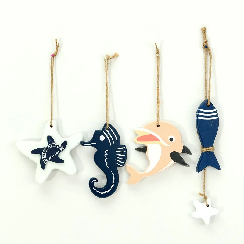 Image Modern Style Cute Wooden Fish Star Dolphin Hanging Nautical Decor Boat Ship Beach Wall Ornament  Wood craft