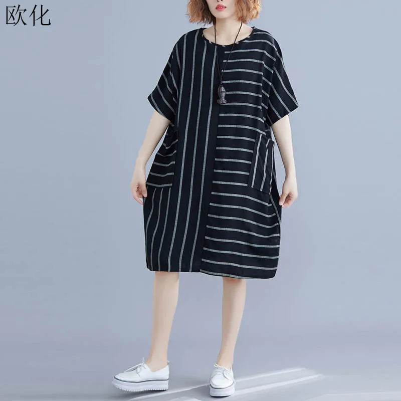 Women Summer Sundress Plus Size 4XL 5XL 6XL Striped Cotton Midi Linen Dress Vintage Fashion Big Size Beach Retro Dresses 2019
Women Summer Sundress Plus Size 4XL 5XL 6XL Striped Cotton Midi Linen Dress Vintage Fashion Big Size Beach Retro Dresses 2019