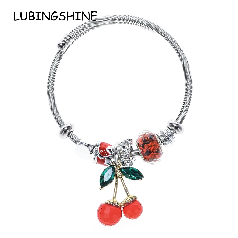 Women Crystal Bead Cherry Charms Cuff Bracelets&Bangles Cable Wire Chain Stainless Steel Open Pulseras Handmade DIY Jewelry
Women Crystal Bead Cherry Charms Cuff Bracelets&Bangles Cable Wire Chain Stainless Steel Open Pulseras Handmade DIY Jewelry