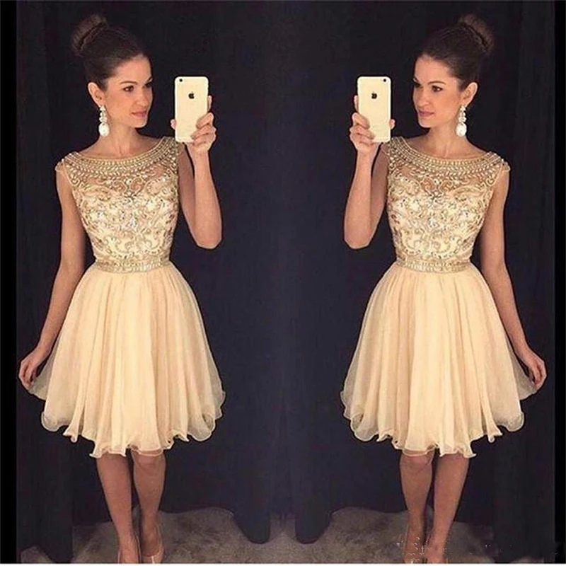 Beads Short Prom Dresses Gold Scoop Neck Party dresses Sequins Tulle Skirt Short Homecoming Dresses Custom Made
Beads Short Prom Dresses Gold Scoop Neck Party dresses Sequins Tulle Skirt Short Homecoming Dresses Custom Made