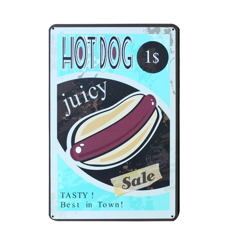 Image Hot Dog Juicy Sale Wall Decals Metal Tin Signs Plate Painting Home Decor Bakery Cafe Stickers Poster 30x20cm Free Shipping A897