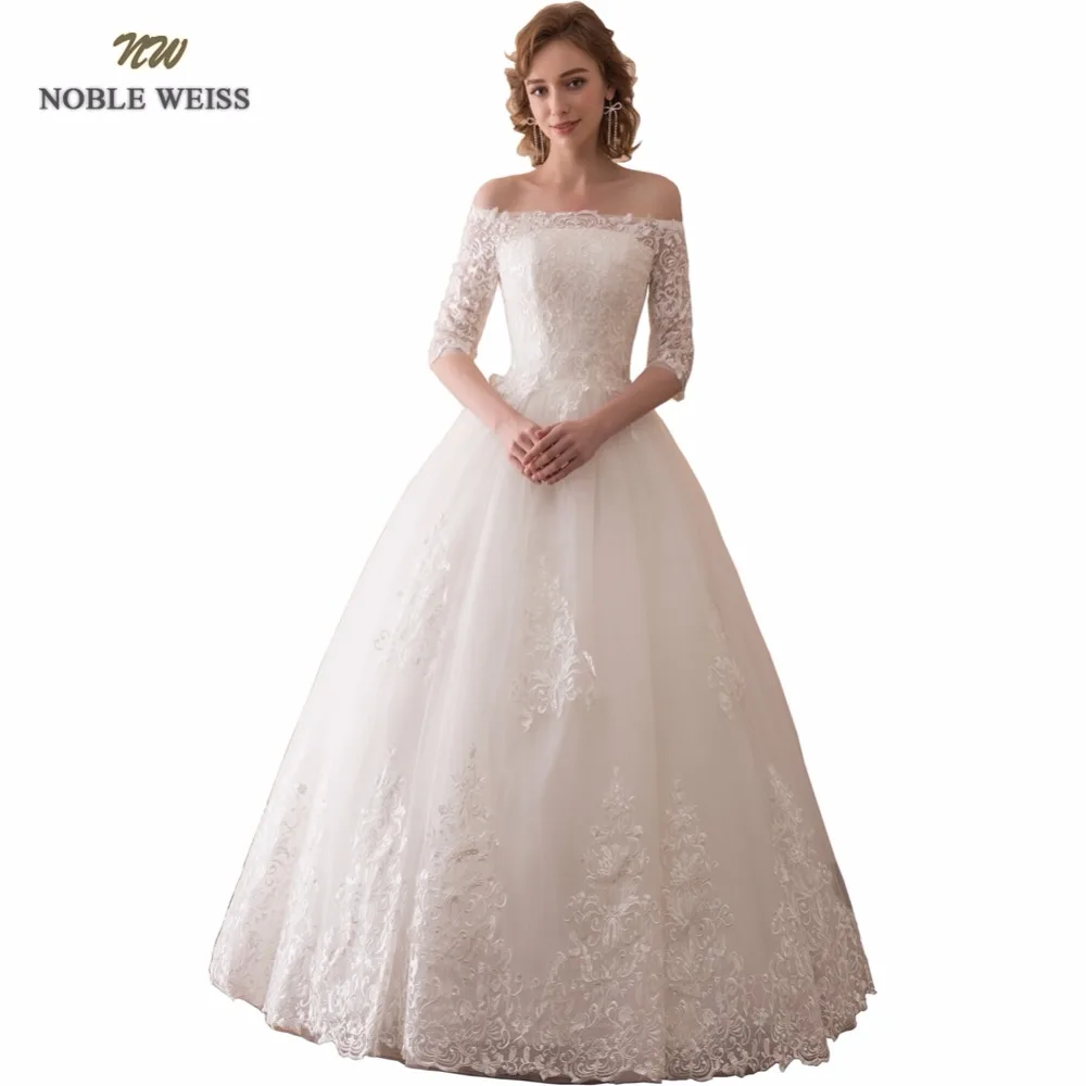 NOBLE WEISS Lace Ball Gown Wedding Dresses With Half Sleeves Boat Neck White/Ivory Appliques Bridal Gowns Vestidos De Novia
NOBLE WEISS Lace Ball Gown Wedding Dresses With Half Sleeves Boat Neck White/Ivory Appliques Bridal Gowns Vestidos De Novia