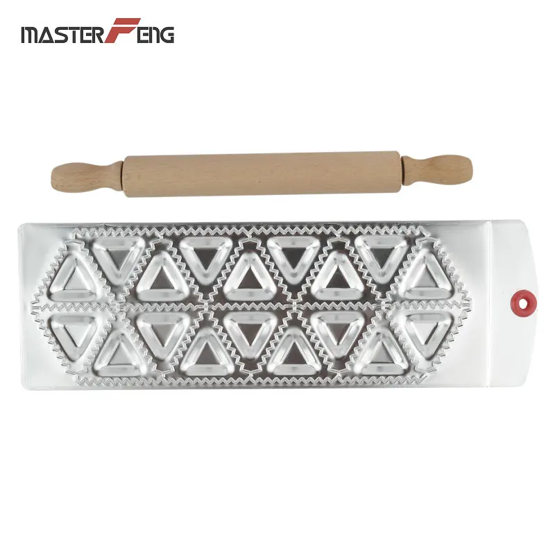 18 Holes Triangular Ravioli Mold Press Ravioli Molding Plate Tool Dumpling Maker Ravioli Pasta Cutter Tray With a Rolling Pin
18 Holes Triangular Ravioli Mold Press Ravioli Molding Plate Tool Dumpling Maker Ravioli Pasta Cutter Tray With a Rolling Pin