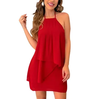 Women Summer Strapless Halter Dress Ruffled Irregular Sleeveless Girls Dress Loose Casual Dress
Women Summer Strapless Halter Dress Ruffled Irregular Sleeveless Girls Dress Loose Casual Dress