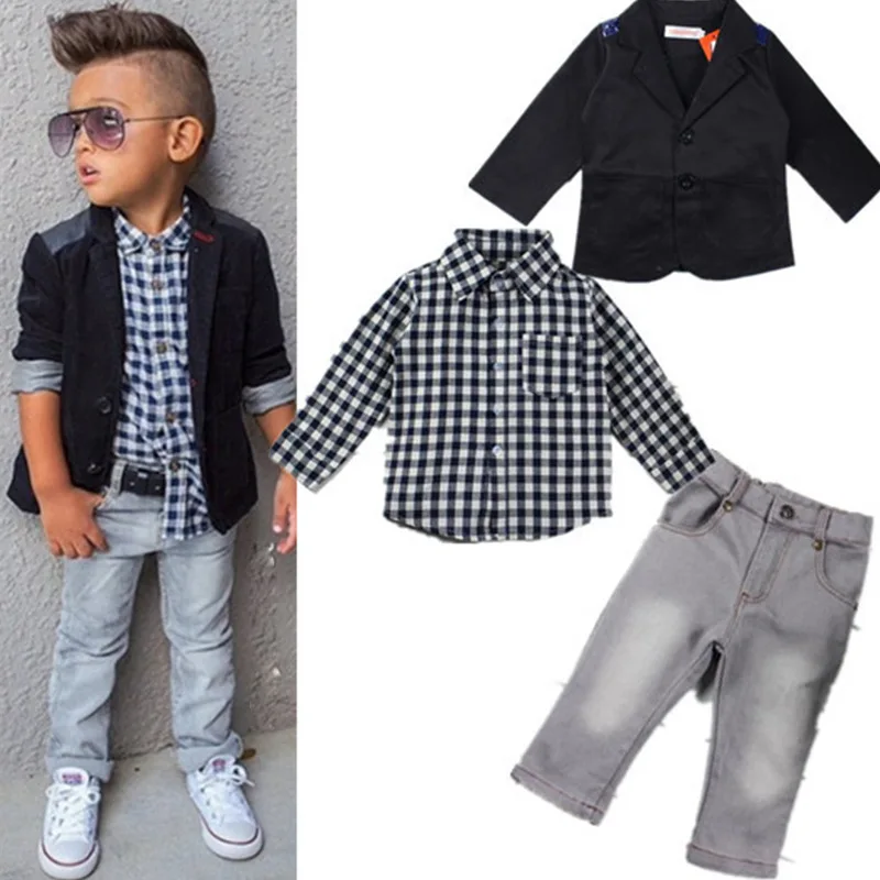 2017 Spring and Autumn British Fashion Plaid Shirt + Leisure Suit Jacket + Jeans Set
2017 Spring and Autumn British Fashion Plaid Shirt + Leisure Suit Jacket + Jeans Set