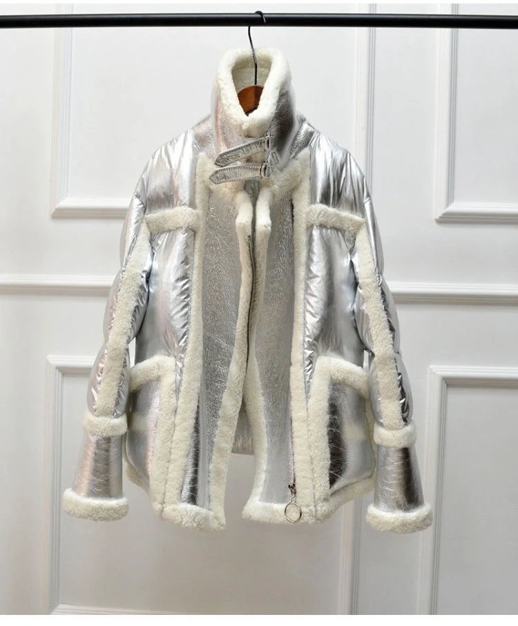 genuine leather and fur duck down coat silver (8)