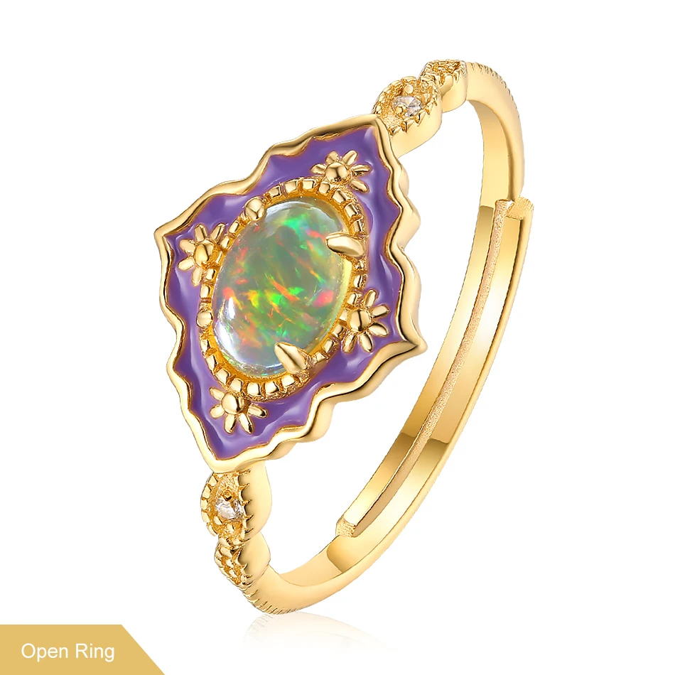 ALLNOEL Real Opal Enamel Jewelry Set Natural Gemstone Luxury Pendants Necklace Stud Earrings Rings 925 Sterling Silver Jewellry (9)