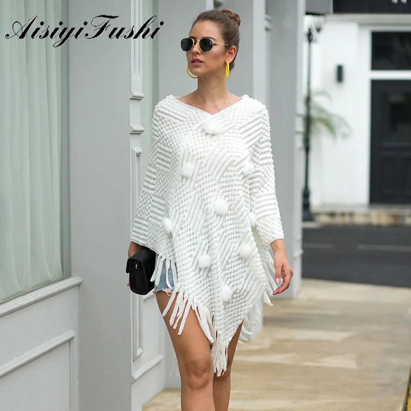 AISIYIFUSHI Hairball Knitted Women Sweater Autumn Winter Shawls Ladies White Pullover Knitted Shawl Outwear Cape Poncho Shawl
AISIYIFUSHI Hairball Knitted Women Sweater Autumn Winter Shawls Ladies White Pullover Knitted Shawl Outwear Cape Poncho Shawl