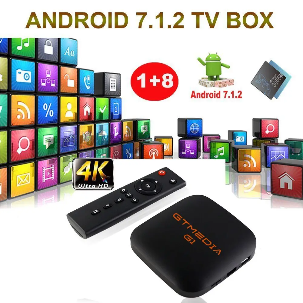 GTMEDIA G1 Android 7.1.2 OS Smart TV Box Amlogic S905W Quad Core Media Player Android TV Box 4K HD support IPTV Server
GTMEDIA G1 Android 7.1.2 OS Smart TV Box Amlogic S905W Quad Core Media Player Android TV Box 4K HD support IPTV Server