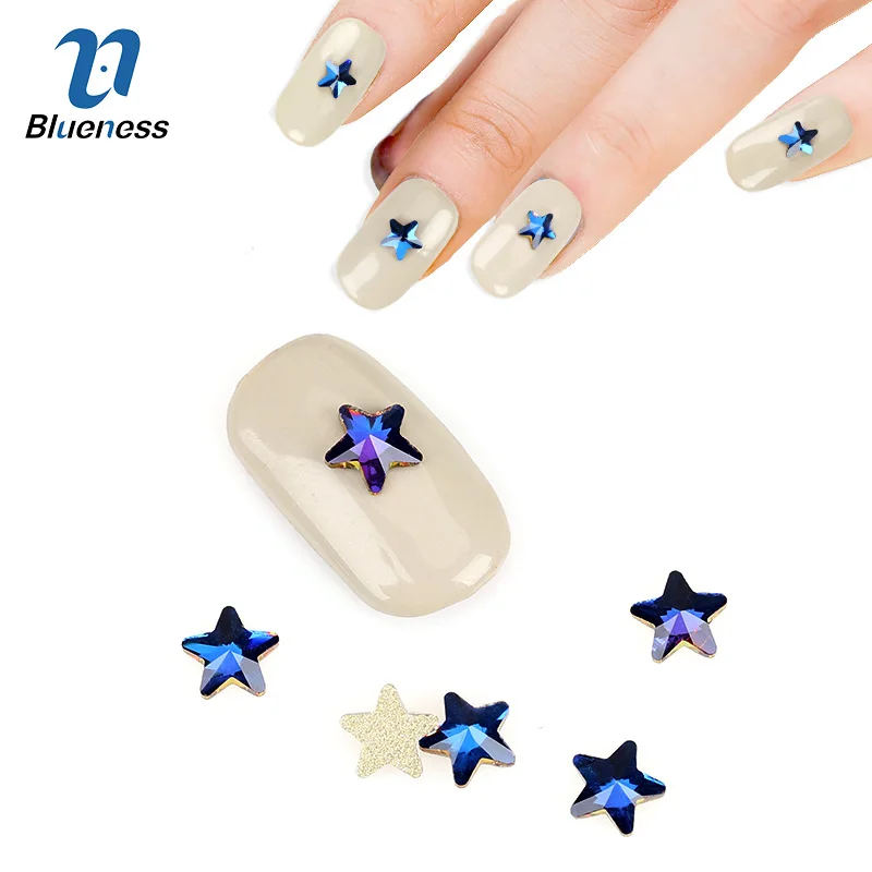 

7*7mm 3D Nail Art Decorations 10Pcs/Pack Glitter Rhinestones Glass Flame Colorful Stones Star Shape For Nails PJ625