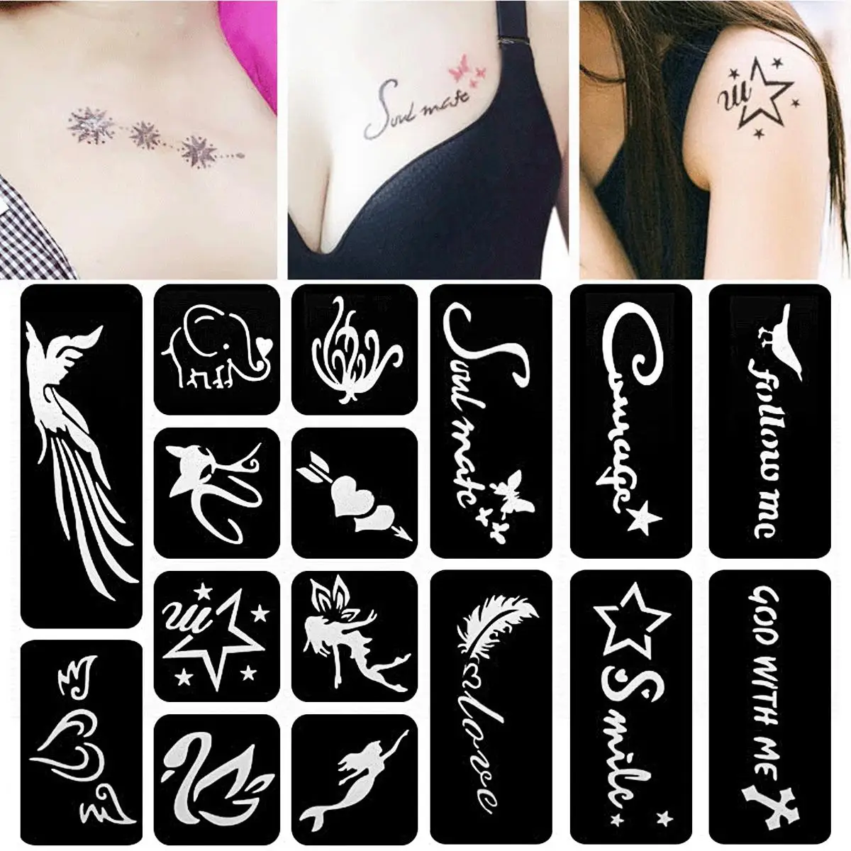 Temporary Tattoo Stencils 118 Patterns Henna Glitter Airbrush Painting Insect Flower Letter Sexy Women Body Art Tattoo Templates
Temporary Tattoo Stencils 118 Patterns Henna Glitter Airbrush Painting Insect Flower Letter Sexy Women Body Art Tattoo Templates
