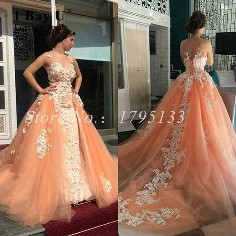 Gorgeous Puffy Abendkleider Lace Formal Evening Dresses with Detachable Train Arabic Evening Ball Gowns Long Evening Dress 2016
Gorgeous Puffy Abendkleider Lace Formal Evening Dresses with Detachable Train Arabic Evening Ball Gowns Long Evening Dress 2016