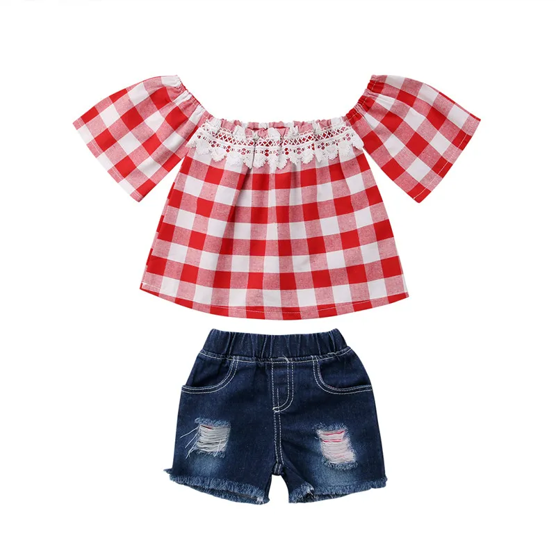 Baby Clothing Set Kids Girl Off Shoulder Lace Tops T-shirt+Denim Short Pants Summer Girl Clothes Set
Baby Clothing Set Kids Girl Off Shoulder Lace Tops T-shirt+Denim Short Pants Summer Girl Clothes Set