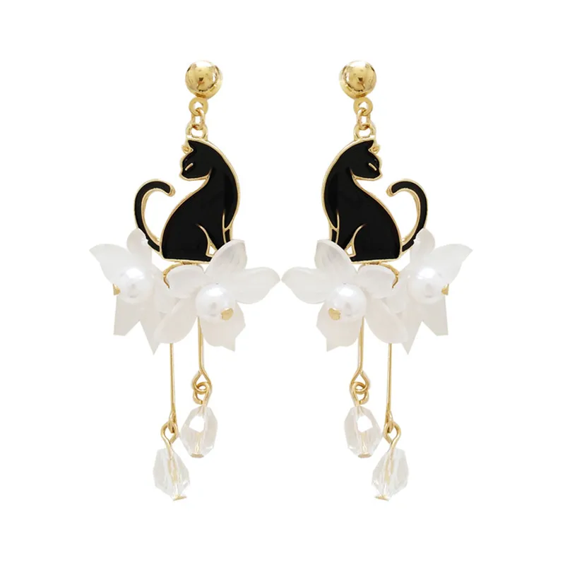 Fashion women stud earrings acrylic Black cat earrings female popular white petals long tassels cat pearl earrings for women
Fashion women stud earrings acrylic Black cat earrings female popular white petals long tassels cat pearl earrings for women