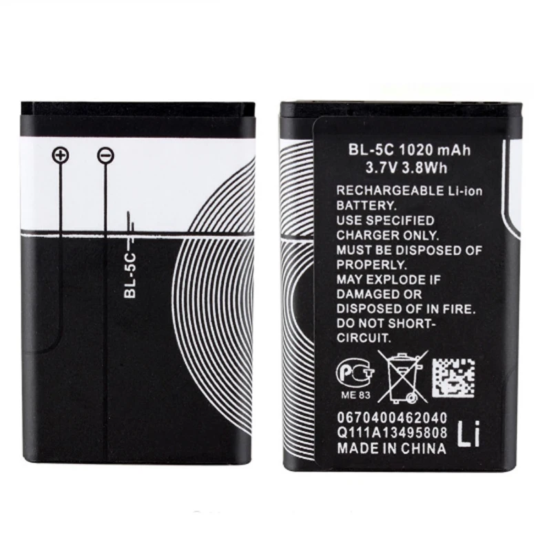 2pcs 1020mAh BL-5C Rechargeable Lithium battery BL5C BL 5C For Nokia 1100 1101 n70 n71 n72 n91 e60 Replacement batteries
2pcs 1020mAh BL-5C Rechargeable Lithium battery BL5C BL 5C For Nokia 1100 1101 n70 n71 n72 n91 e60 Replacement batteries