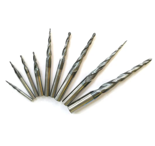 3.175mm(1/8") 4mm 6mm 8mm 10mm shank Tungsten solid carbide Tapered Ball Nose End Mills and cone cutter HRC55 with coating
3.175mm(1/8") 4mm 6mm 8mm 10mm shank Tungsten solid carbide Tapered Ball Nose End Mills and cone cutter HRC55 with coating