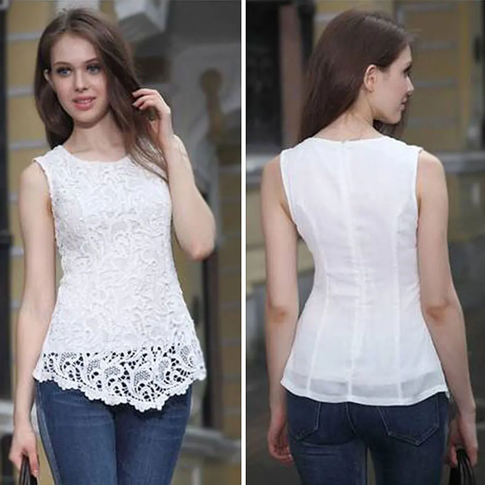 Women Sexy Blouse Female Sleeveless Lace Shirt O-Collar Shirt Tops New Europe America
Women Sexy Blouse Female Sleeveless Lace Shirt O-Collar Shirt Tops New Europe America
