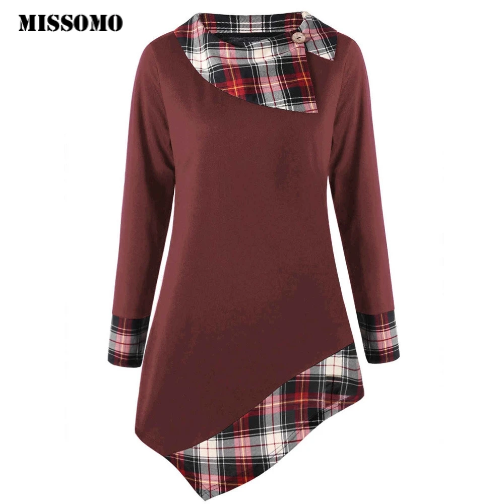MISSOMO 5XL Women Long Sleeve Plus Size Plaid Lattice Asymmetric T-shirt Tops shirt Tops Tees Female Autumn Pullovers
MISSOMO 5XL Women Long Sleeve Plus Size Plaid Lattice Asymmetric T-shirt Tops shirt Tops Tees Female Autumn Pullovers