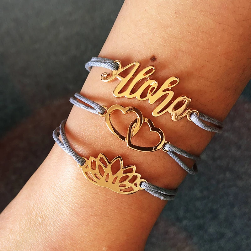 3 Pieces/Set Handmade Knot String Lotus Flower Heart Aloha Letter Blue Gold Bracelets Set for Women
3 Pieces/Set Handmade Knot String Lotus Flower Heart Aloha Letter Blue Gold Bracelets Set for Women