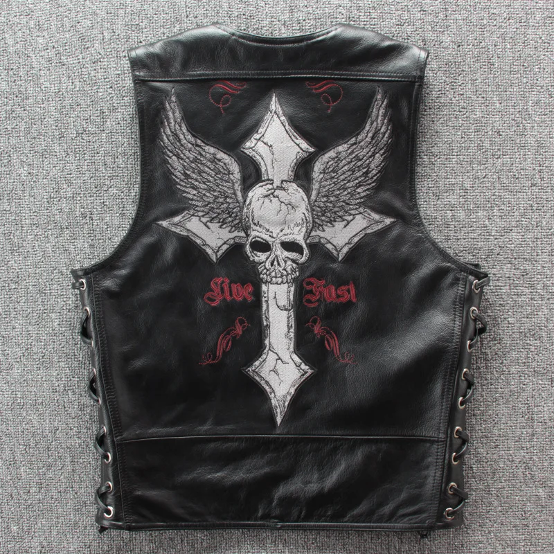 2019 Black Men Skull Embroidery Genuine Leather Motorcycle Vest Real Thick Cowhide Slim Fit Leather Biker Vest
2019 Black Men Skull Embroidery Genuine Leather Motorcycle Vest Real Thick Cowhide Slim Fit Leather Biker Vest