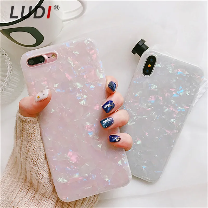 LUDI Half-transparent Glitter Conch Shell Phone Case For iphone 6S Case For iphone X 6 7 8 Plus Phone Bag Lovely Funny Coque 1