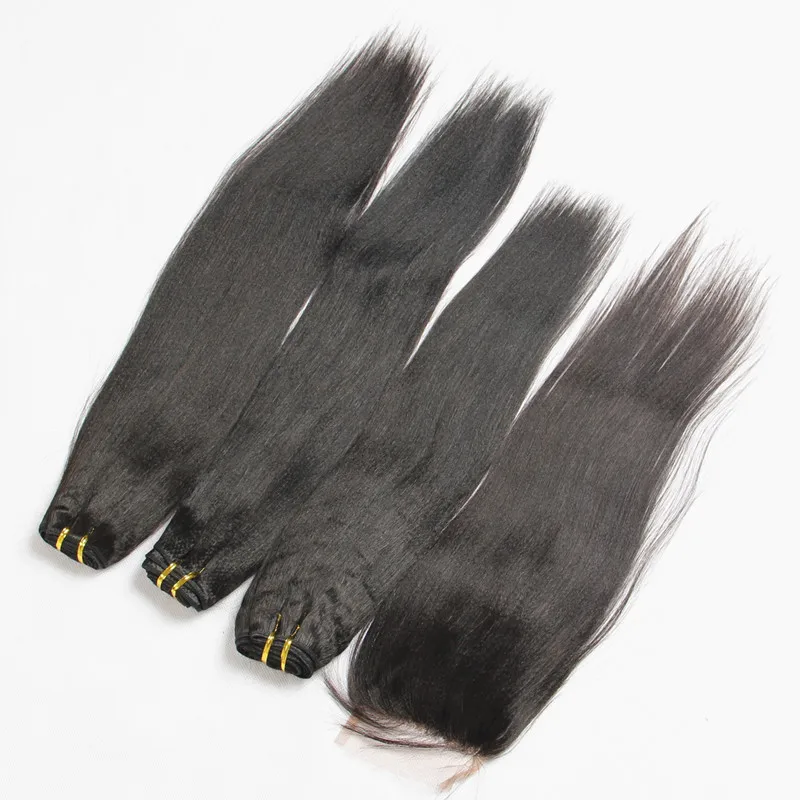 brazilian virgin hair light yaki straight human hair extension with closure (6)