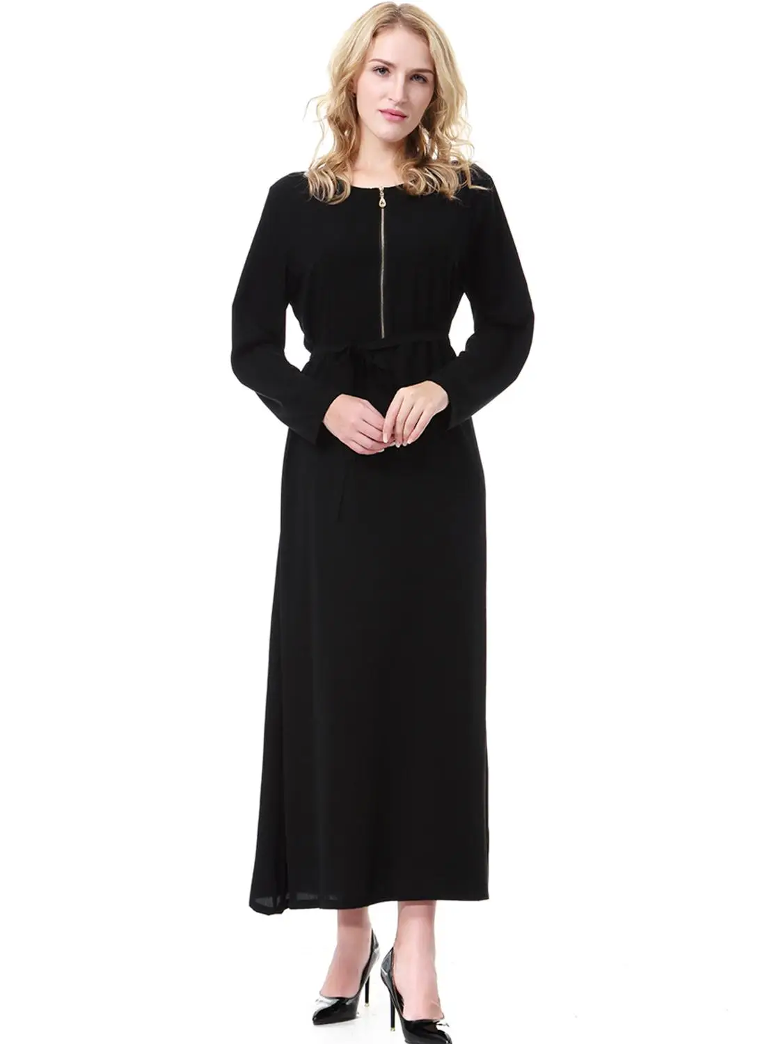 Arab Solid Abaya Women Front Zipper Chiffon Dresses Long-sleeved Kaftan Vestidos
Arab Solid Abaya Women Front Zipper Chiffon Dresses Long-sleeved Kaftan Vestidos