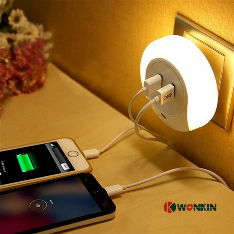LED Night Light lamp with 2 USB Port for Mobile Phone Charger Light Sensor Atmosphere Lamp for Bedroom Living Room Warm White 
LED Night Light lamp with 2 USB Port for Mobile Phone Charger Light Sensor Atmosphere Lamp for Bedroom Living Room Warm White