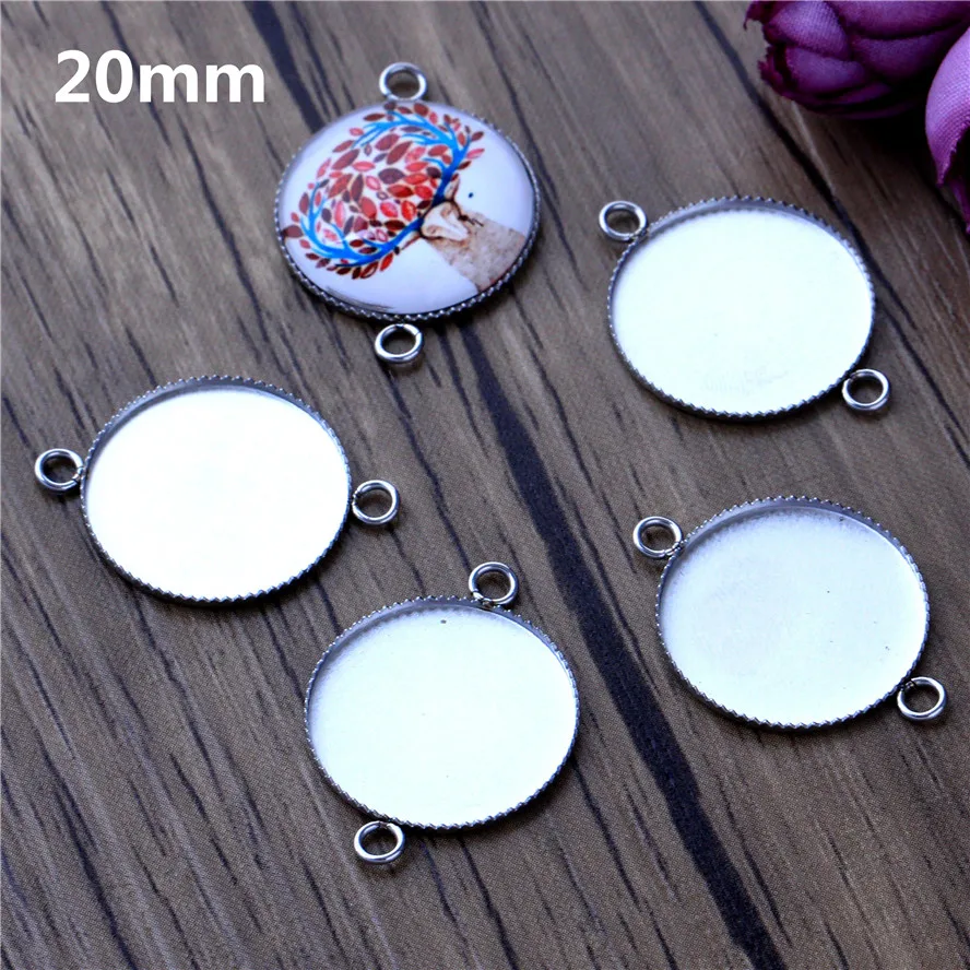 (No Fade) 20mm 10pcs Stainless Steel Sawtooth Cameo Settings Cabochon Base Charms Pendant High Quality Connector | Украшения и