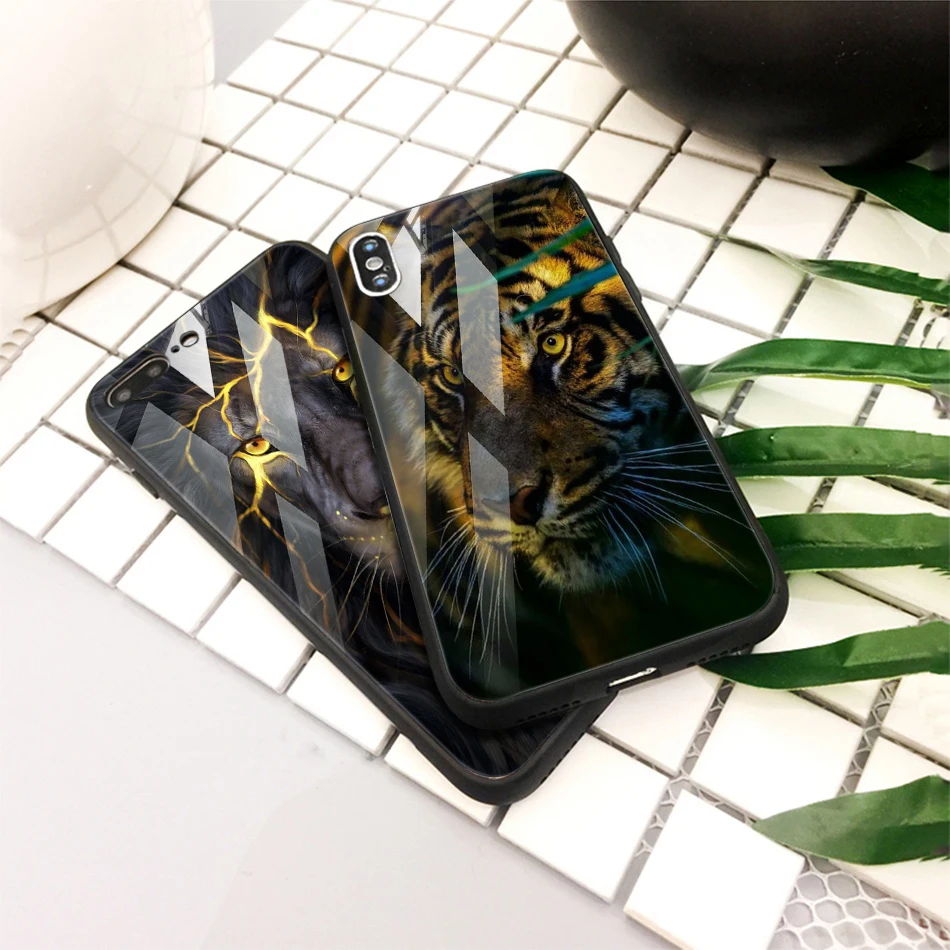 TOMKAS Animal Glass Case For iPhone X 8 7 10 6 Cover Phone Cases For iPhone X 7 8 6 6s Plus Case Luxury Cute TPU PC Covers Coque (17)