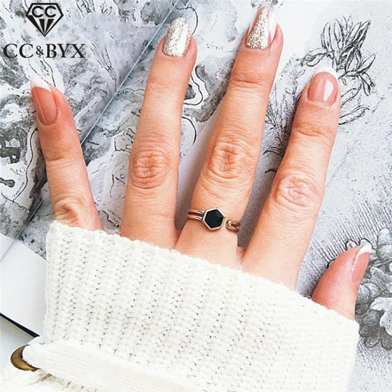 CC 925 Pure Silver Rings For Women Hexagon Open Ring Office Minimalist Adjustable Fashion Jewelry Anillos Mujer CC4010 | Украшения и