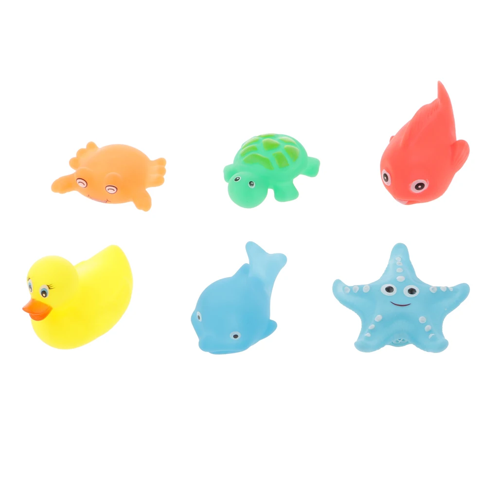 6Pcs/Set Rubber Baby Squeaky Bathroom Bath Time Toy Rubber Mini Swimming Animals Toys Great Gift