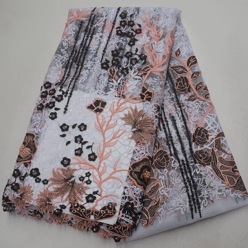 (5yards/pc) very beautiful embroidered African French net lace fabric in white brown with beads for party dress FLP226
(5yards/pc) very beautiful embroidered African French net lace fabric in white brown with beads for party dress FLP226