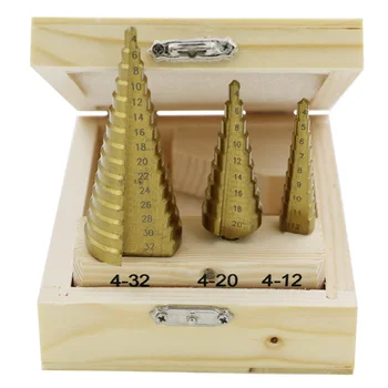 3pcs 4-12/4-20/4-32 Hss Titanium Step Drill Bits Step Cone Cutting Tools Steel Woodworking Metal Drilling Wooden Box Packaging
3pcs 4-12/4-20/4-32 Hss Titanium Step Drill Bits Step Cone Cutting Tools Steel Woodworking Metal Drilling Wooden Box Packaging