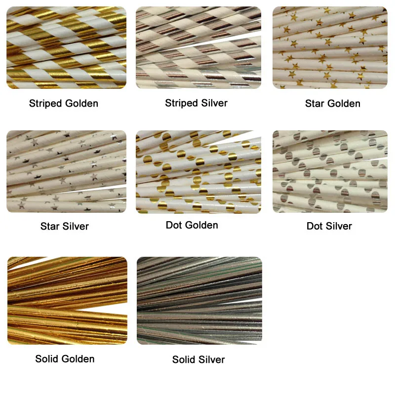 Free Shipping 200pcs Plain star Polka dots Strip Foil Paper straws Metallic Gold and silver Paper Drinking Straws Wedding Party
Free Shipping 200pcs Plain star Polka dots Strip Foil Paper straws Metallic Gold and silver Paper Drinking Straws Wedding Party