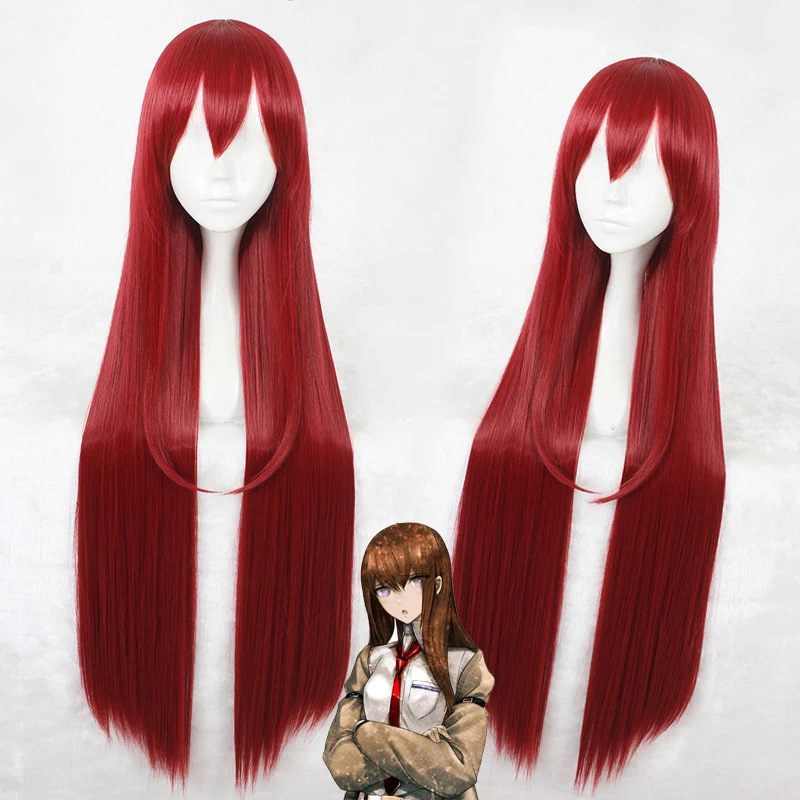 Аниме Steins Gate Makise Kurisu косплей парик женский Ролевые игры Красный Длинные прямые