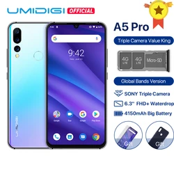 UMIDIGI A5 PRO Android 9,0 Global Band 16MP Тройная камера Восьмиядерный 6,3 FHD + экран капли воды 4150 мАч 4 Гб + 32 Гб мобильный телефон