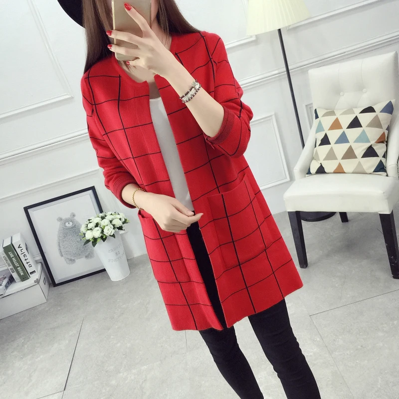2019 Women Plaid Sweater Female O Neck Long Sleeve Cardigans Knitted Coat Outwear Casual Red Pockets
2019 Women Plaid Sweater Female O Neck Long Sleeve Cardigans Knitted Coat Outwear Casual Red Pockets