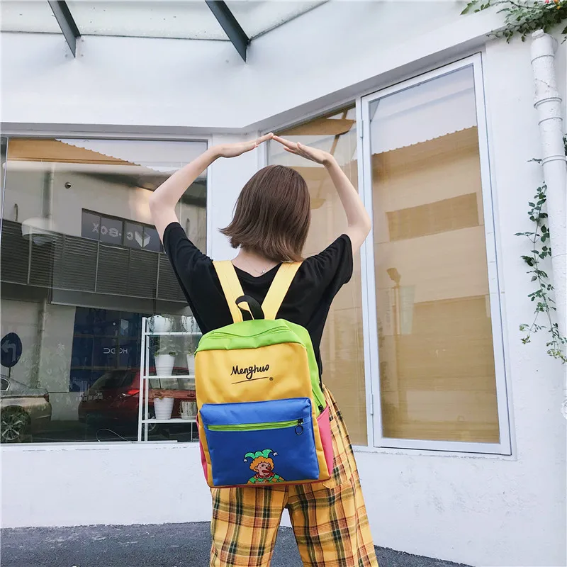 Menghuo Panelled Backpack Women Large Capacity School Backpack Bags for Girls 2018 Clown Printing Ultralight Backpack MochilasIMG_8335