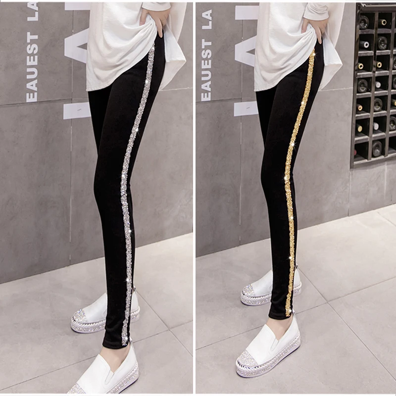 Plus Size Pants Women Spring Side Sequins Black Thin Trousers Students Outwear Sport Basic Trousers
Plus Size Pants Women Spring Side Sequins Black Thin Trousers Students Outwear Sport Basic Trousers