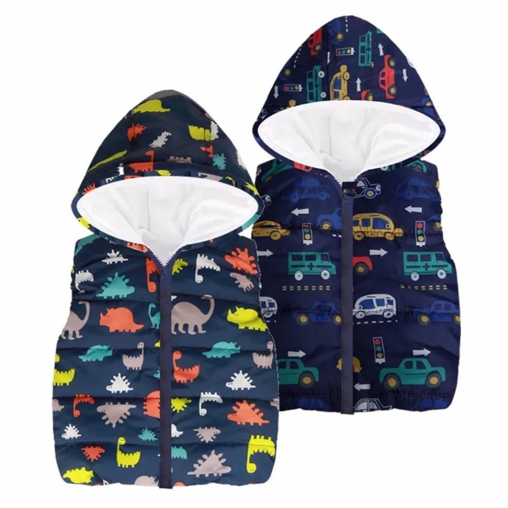 

Children Outerwear Baby Boys Vest Coat 2018 Autumn Child's Clothing Boy Waistcoat dinosaur Sleeveless Kids Hooded Cotton Vests