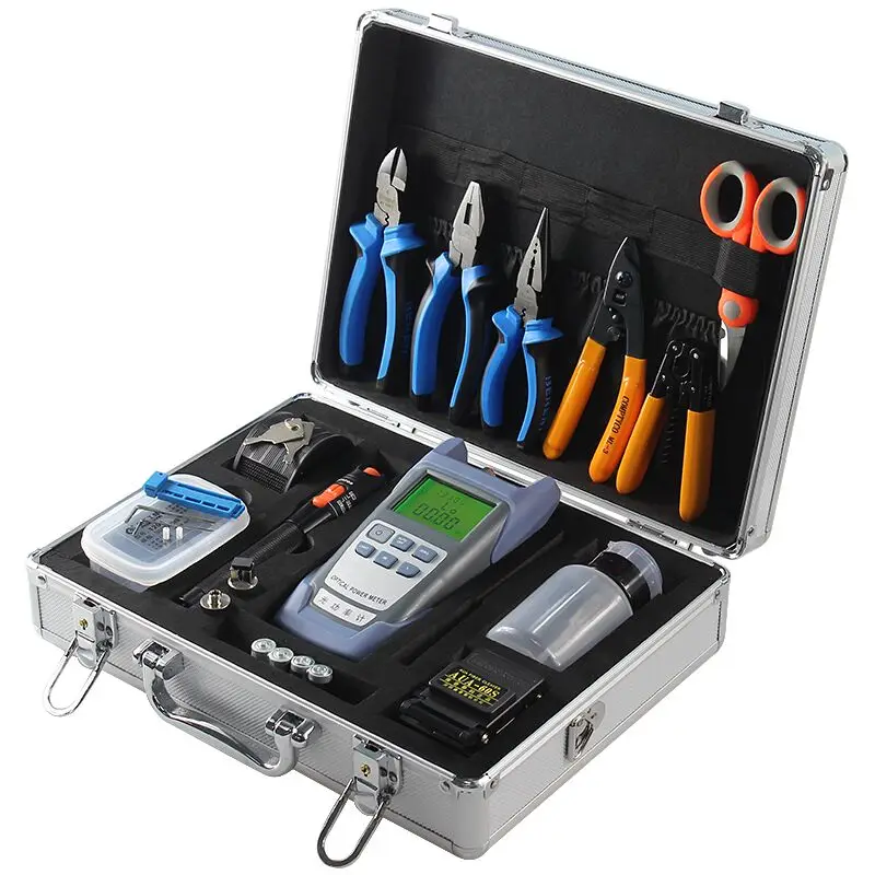 Fiber Optic FTTH Tool Kit with AUA-60S Fiber Cleaver and Optical Power Meter 10MW Visual Fault Locator wire stripper toolbox set
Fiber Optic FTTH Tool Kit with AUA-60S Fiber Cleaver and Optical Power Meter 10MW Visual Fault Locator wire stripper toolbox set