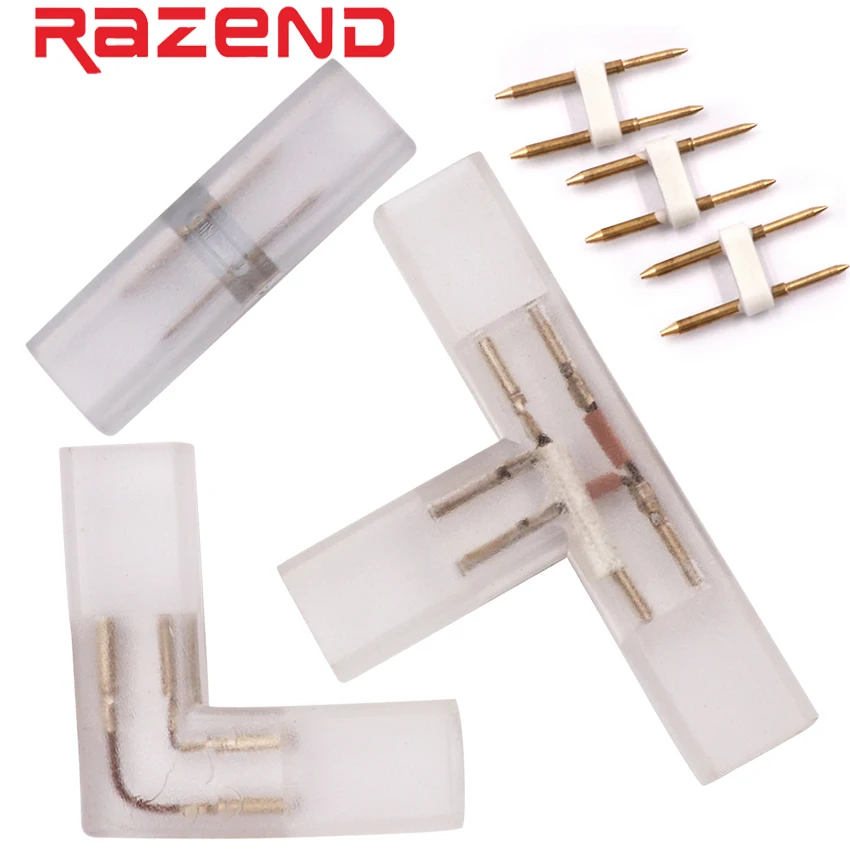 

2 pin L T shape Corner connector middle plug With Copper needle for 110V 220V LED Strip 5050 3014 2835 single color
