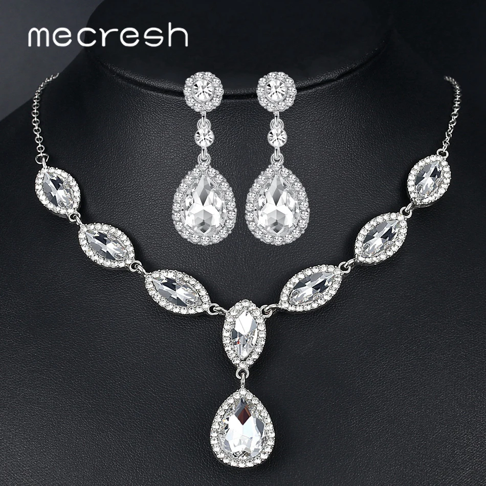 Mecresh Teardrop Crystal Wedding Jewelry Sets for Bride Silver Color Bridal Necklace Earring Set Women Accessories XL161+EH070
Mecresh Teardrop Crystal Wedding Jewelry Sets for Bride Silver Color Bridal Necklace Earring Set Women Accessories XL161+EH070